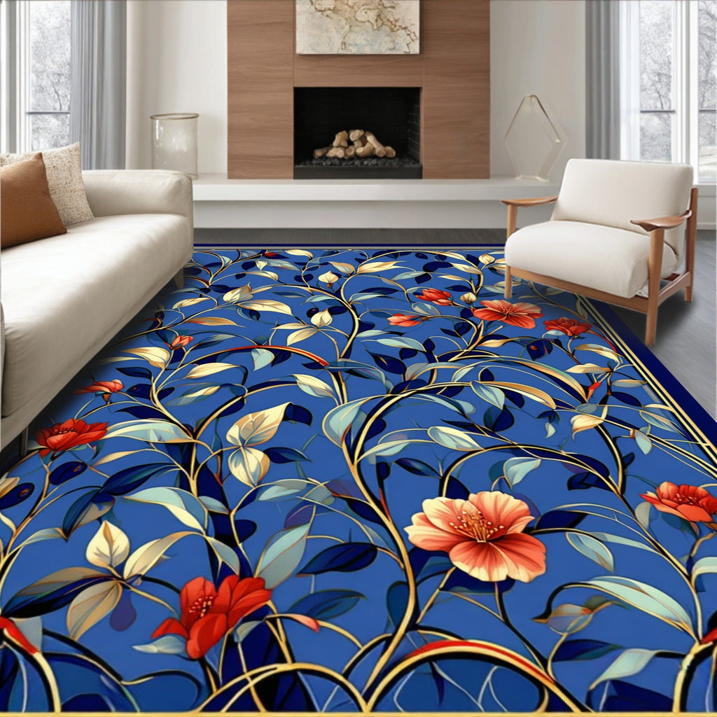 Classic Floral Blue Gold Design Rug