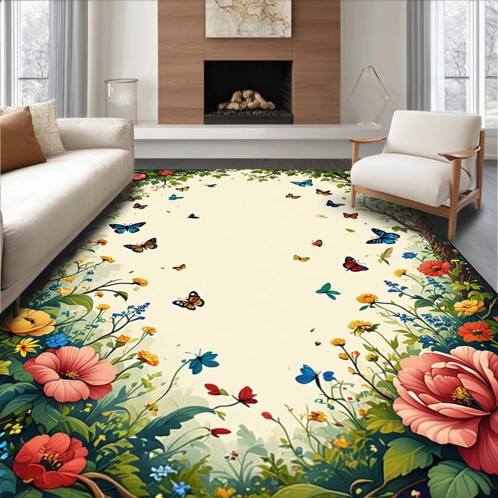 Whimsical Butterflies Bloom Garden Rug