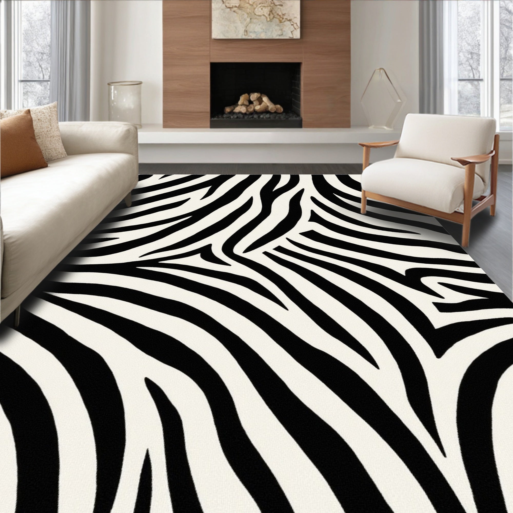Bold Black White Animal Print Rug