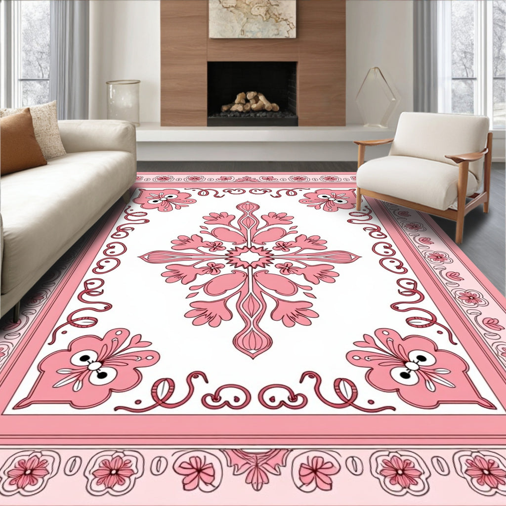 Pink Floral Symmetry Decorative Rug