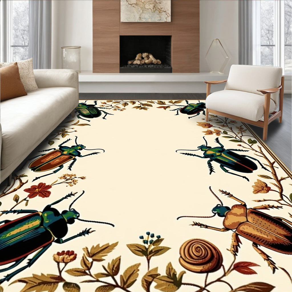 Ornate Insect Floral Vine Design Rug