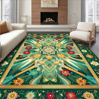Ornate Emerald Floral Art Nouveau Rug