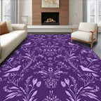 Regal Purple Bird and Floral Pattern Rug