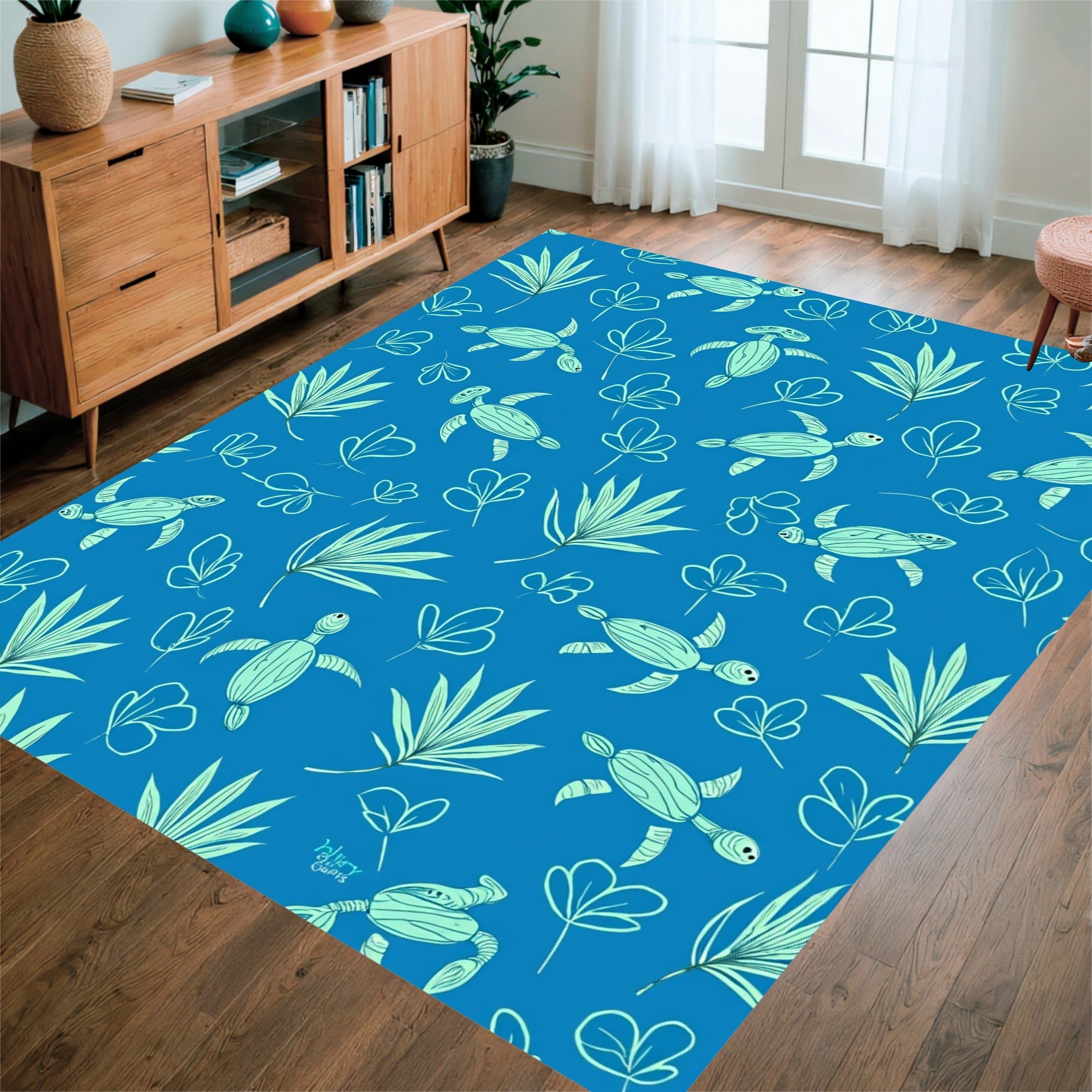 Sea Turtle Leaf Pattern Design Rug