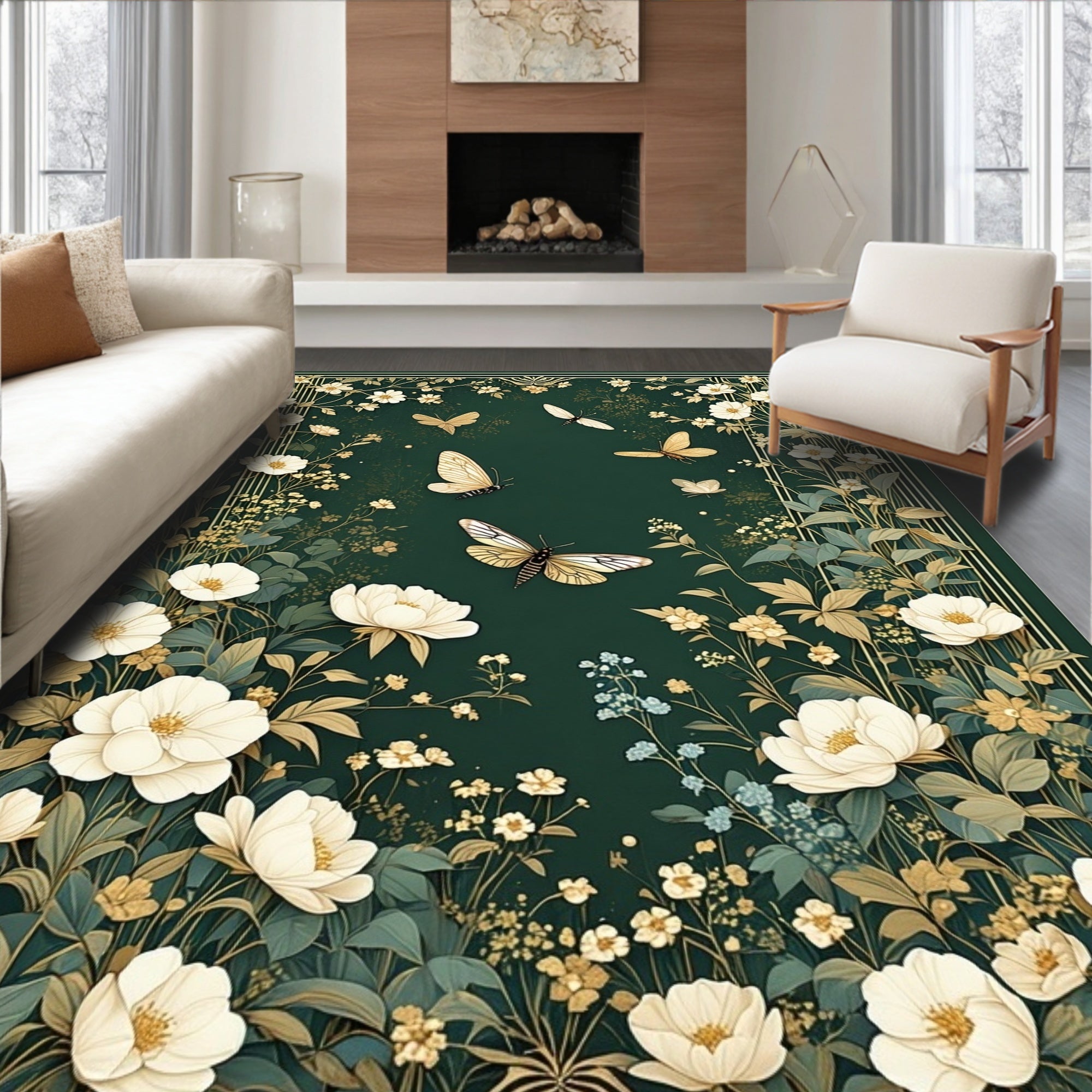 Emerald Garden Butterfly Bloom Rug