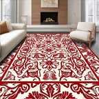 Ornate Red Floral Border Design Rug
