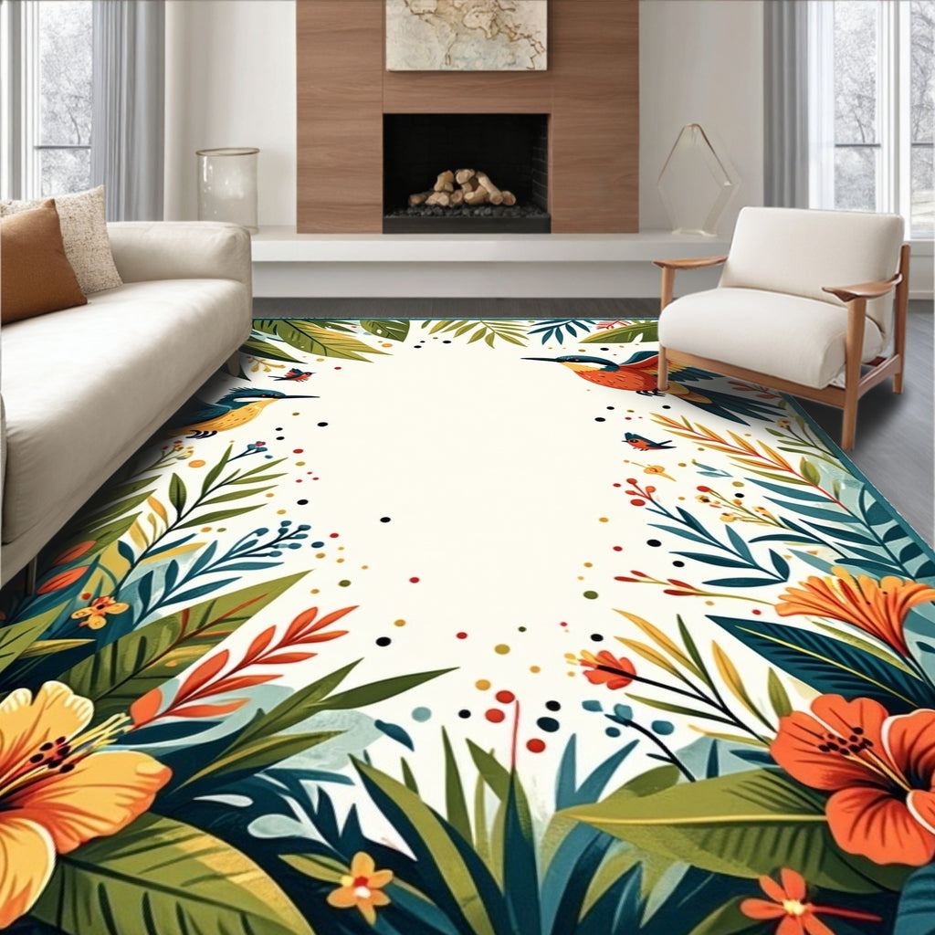 Tropical Birds Hibiscus Floral Design Rug