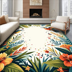 Tropical Birds Hibiscus Floral Design Rug