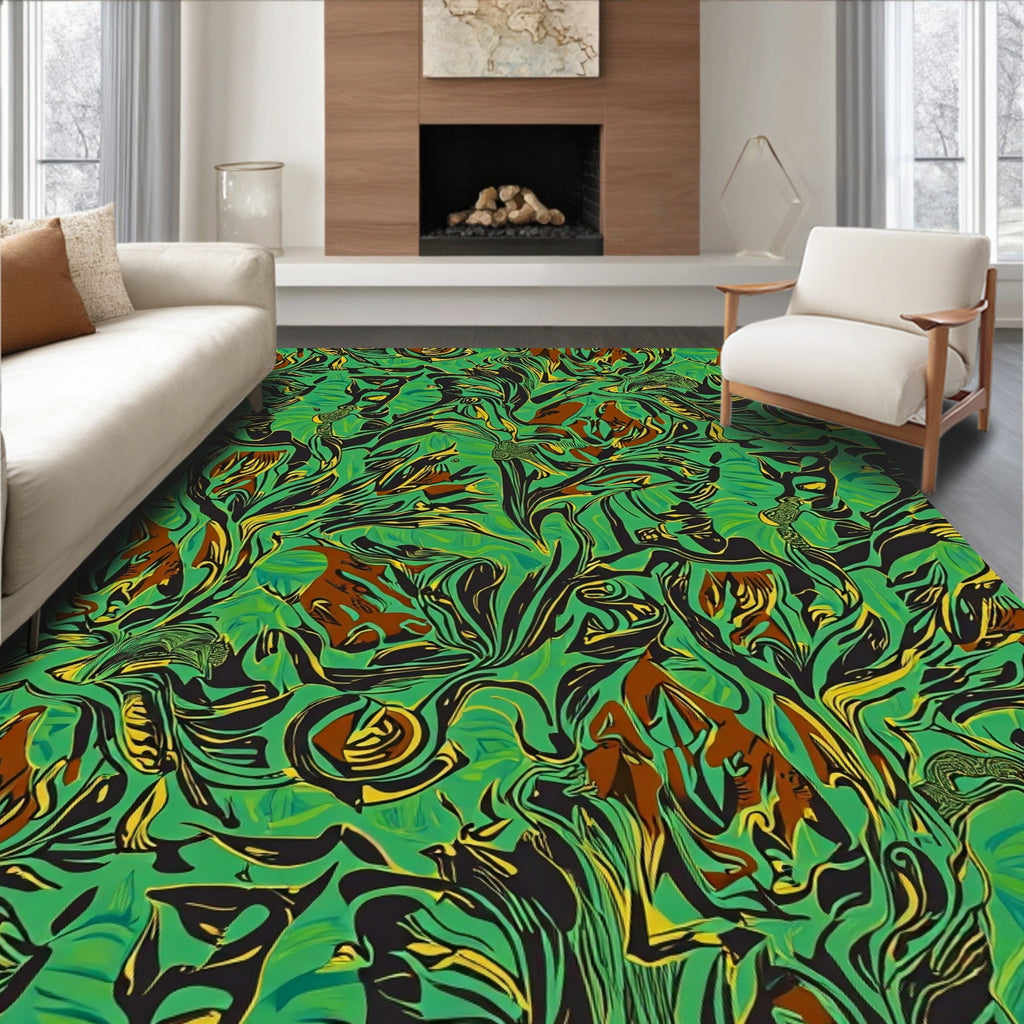 Vivid Abstract Jungle Swirls Design Rug