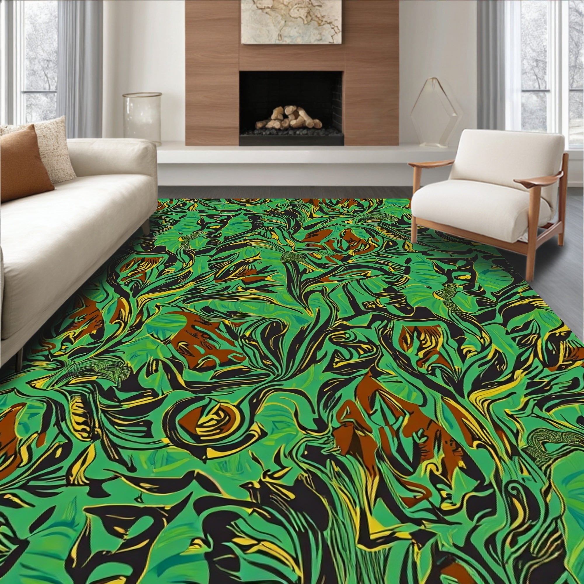 Vivid Abstract Jungle Swirls Design Rug
