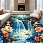 Enchanting Floral Waterfall Landscape Rug
