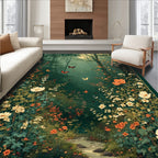 Enchanted Forest Butterfly Floral Scene Rug