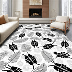 Monochrome Fern and Organic Pattern Rug