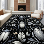 Monochromatic Insects Floral Pattern Rug