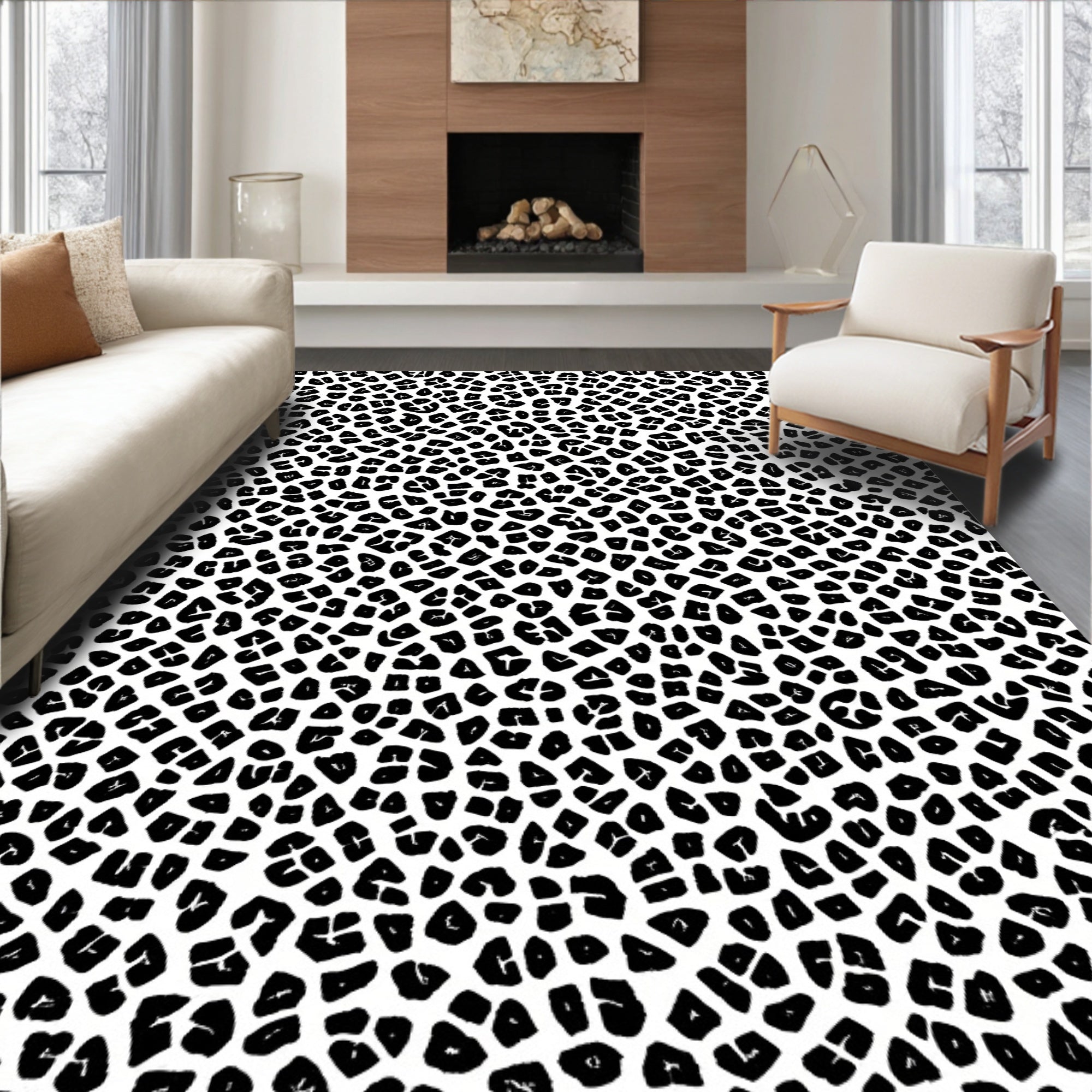 Classic Animal Print Black White Rug