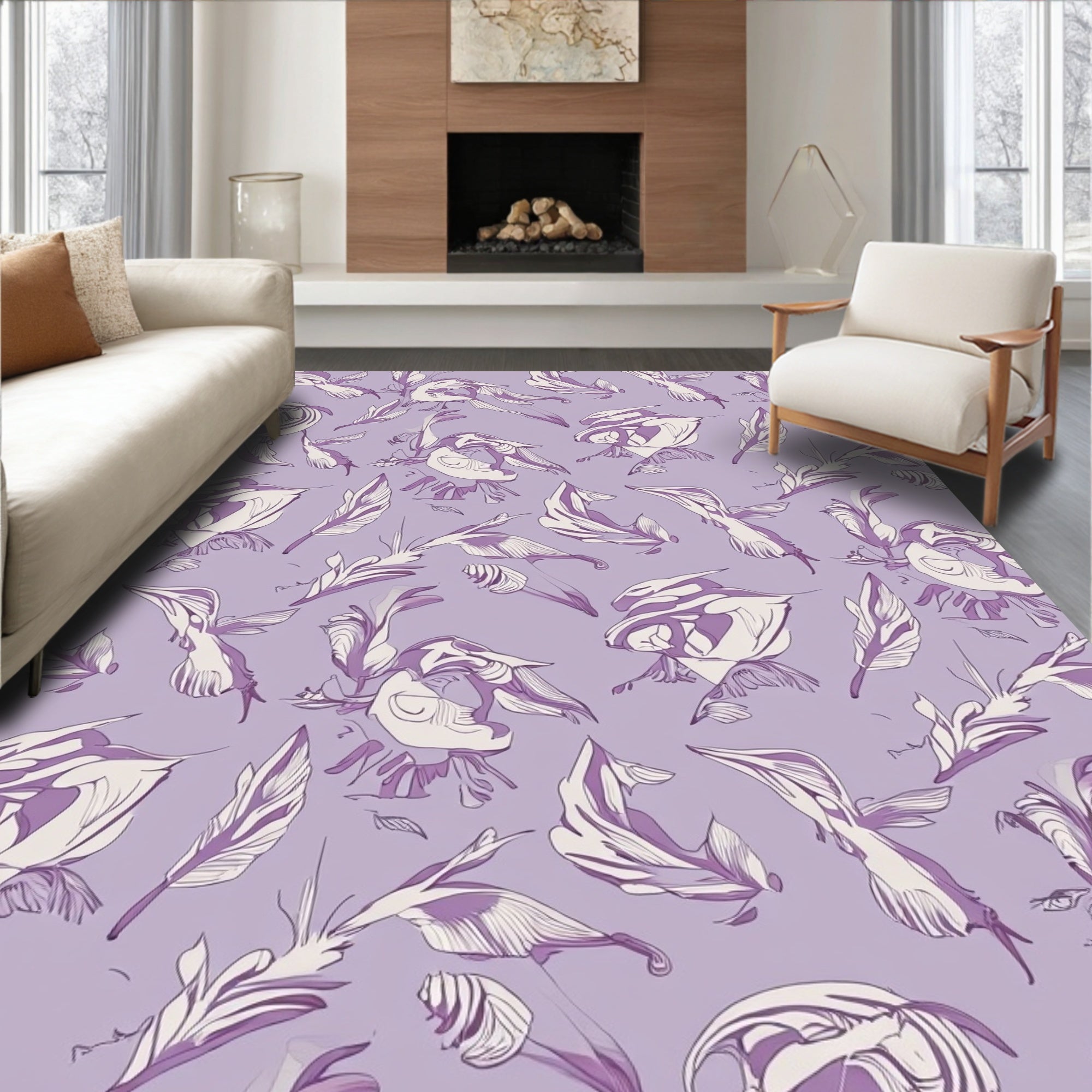 Whimsical Feather Floral Pattern Design Rug