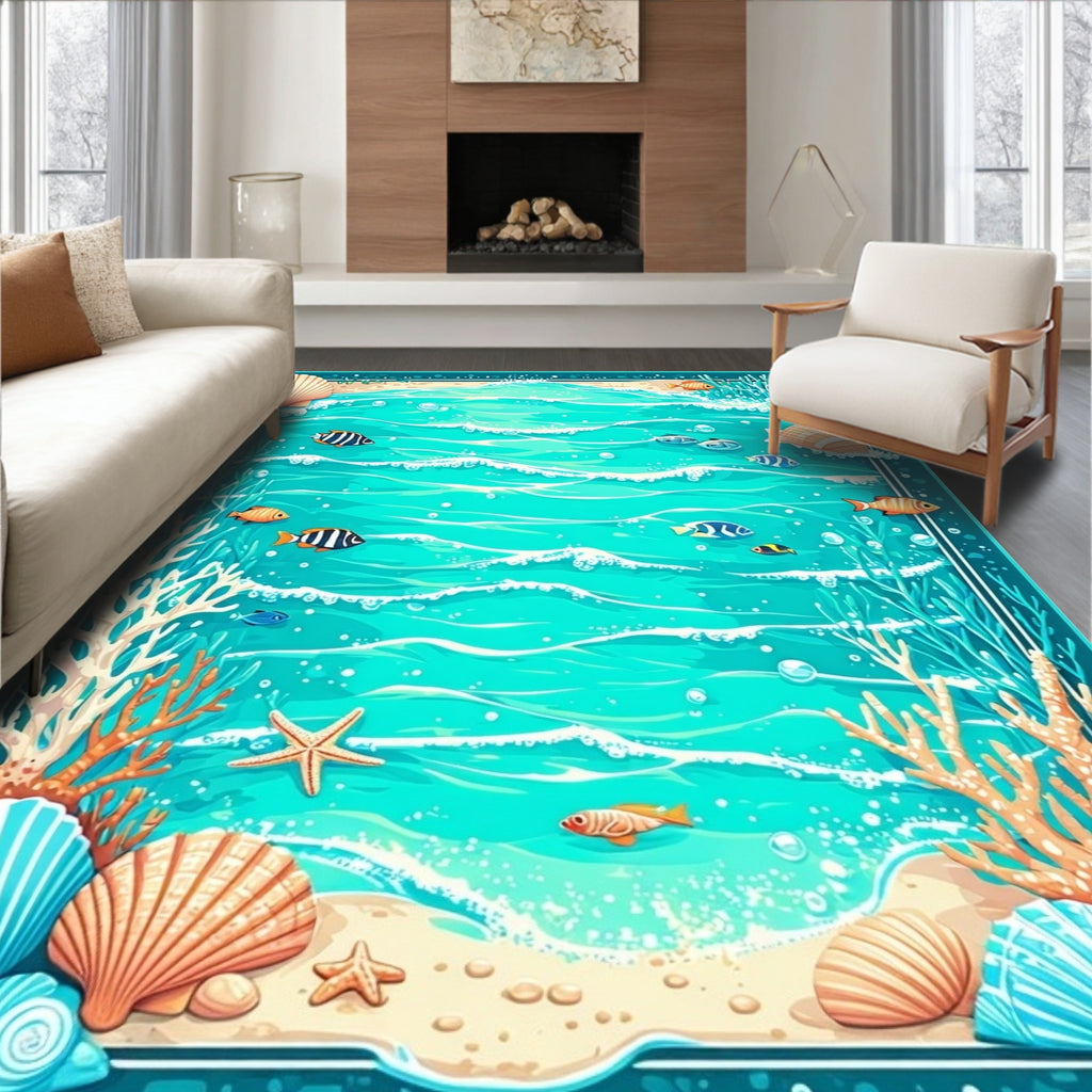 Undersea Life Wave Pattern Rug