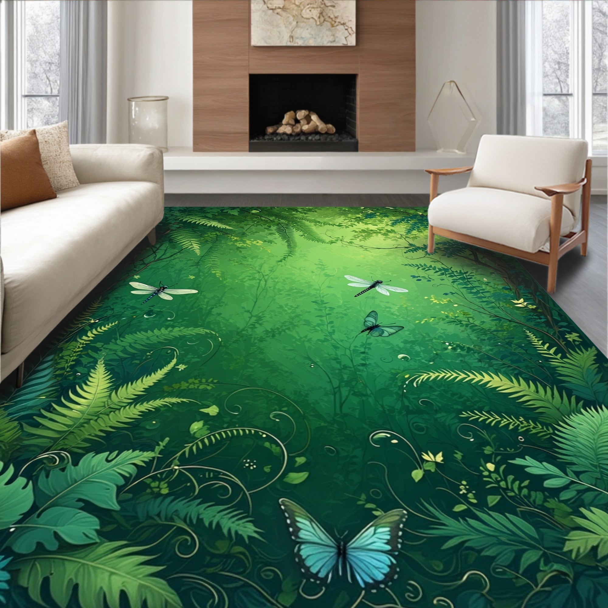 Enchanted Forest Dragonfly Butterfly Rug