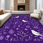 Purple Bird Floral Whimsical Vine Rug
