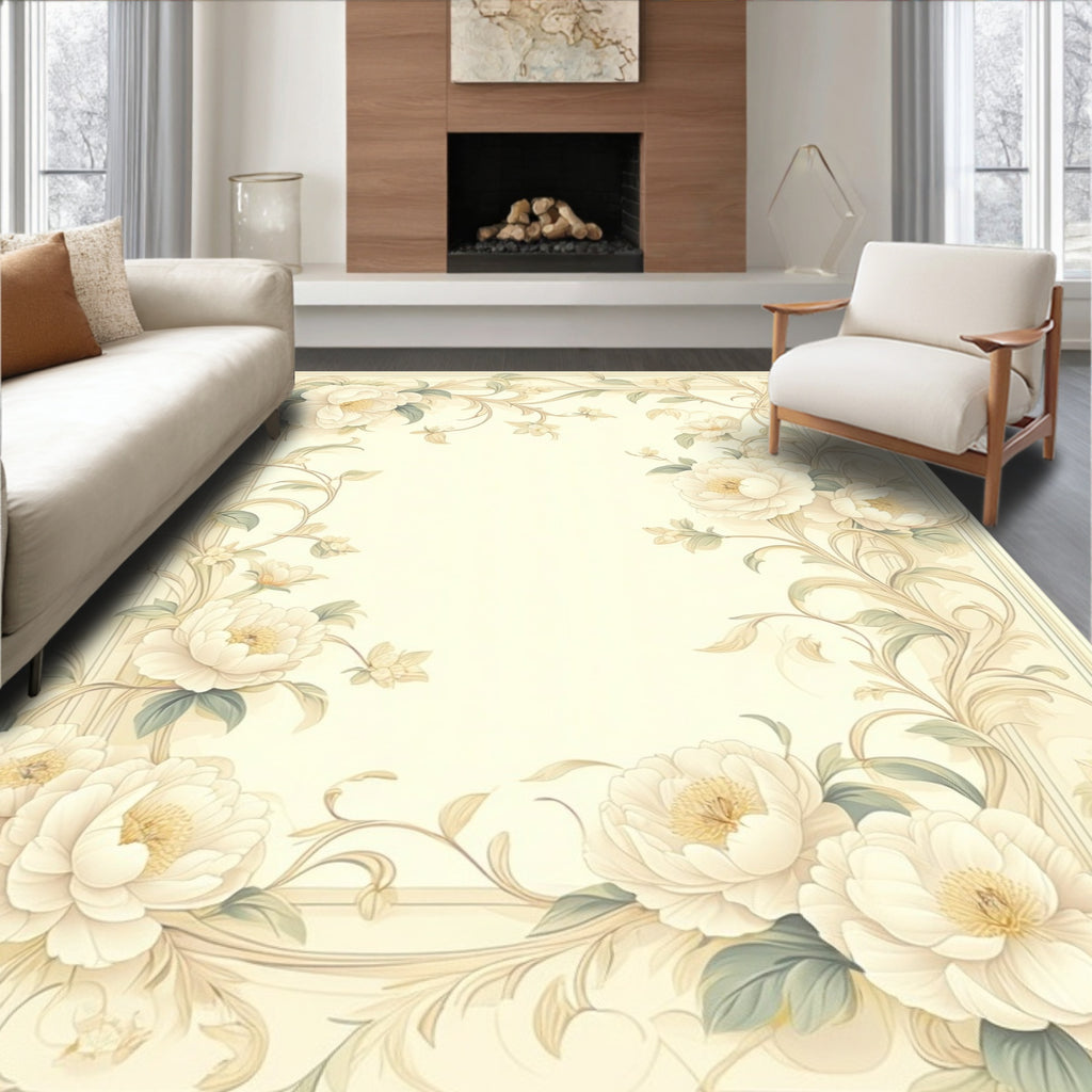 Elegant Floral Scrollwork Cream Rug