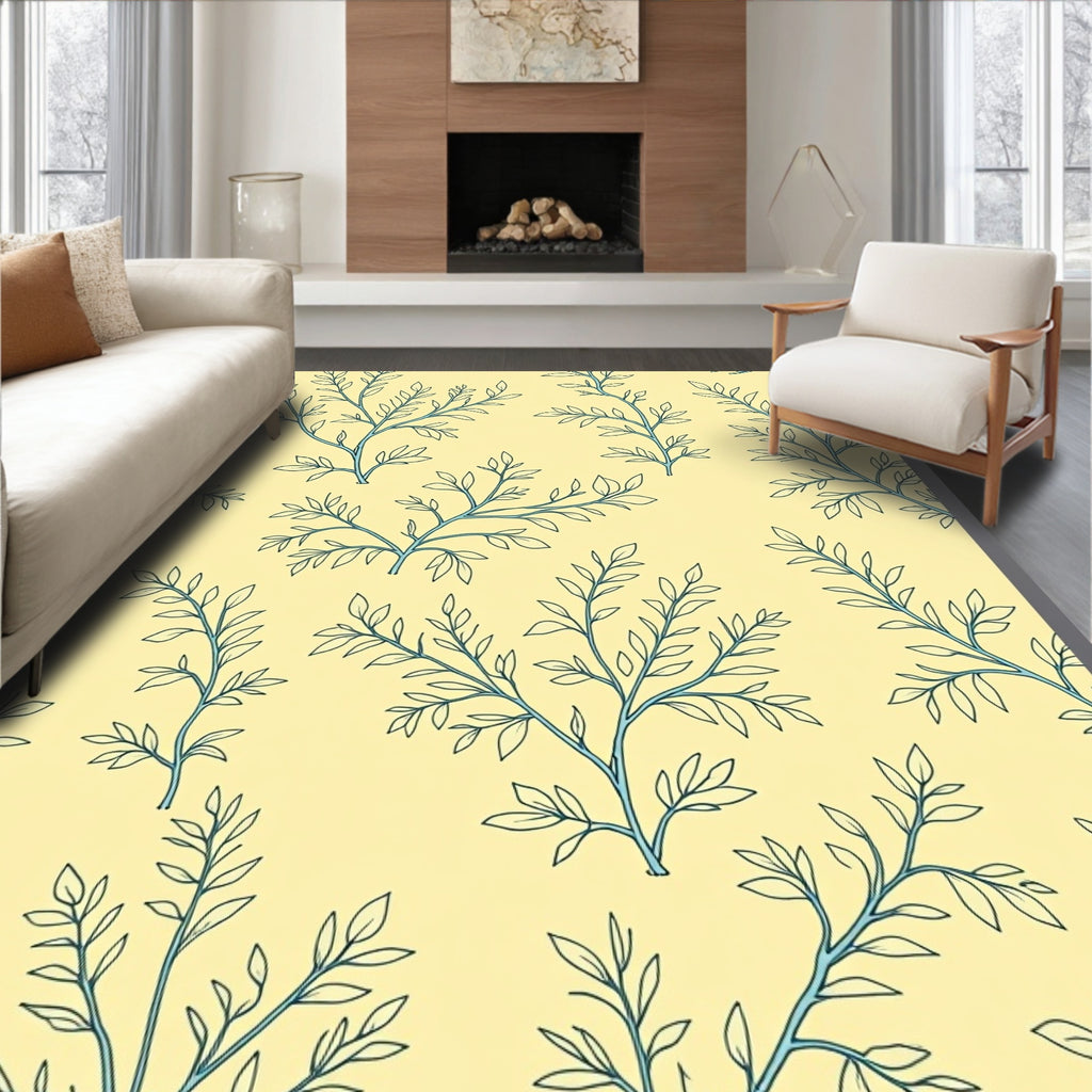 Light Yellow Leaf Branch Pattern Rug