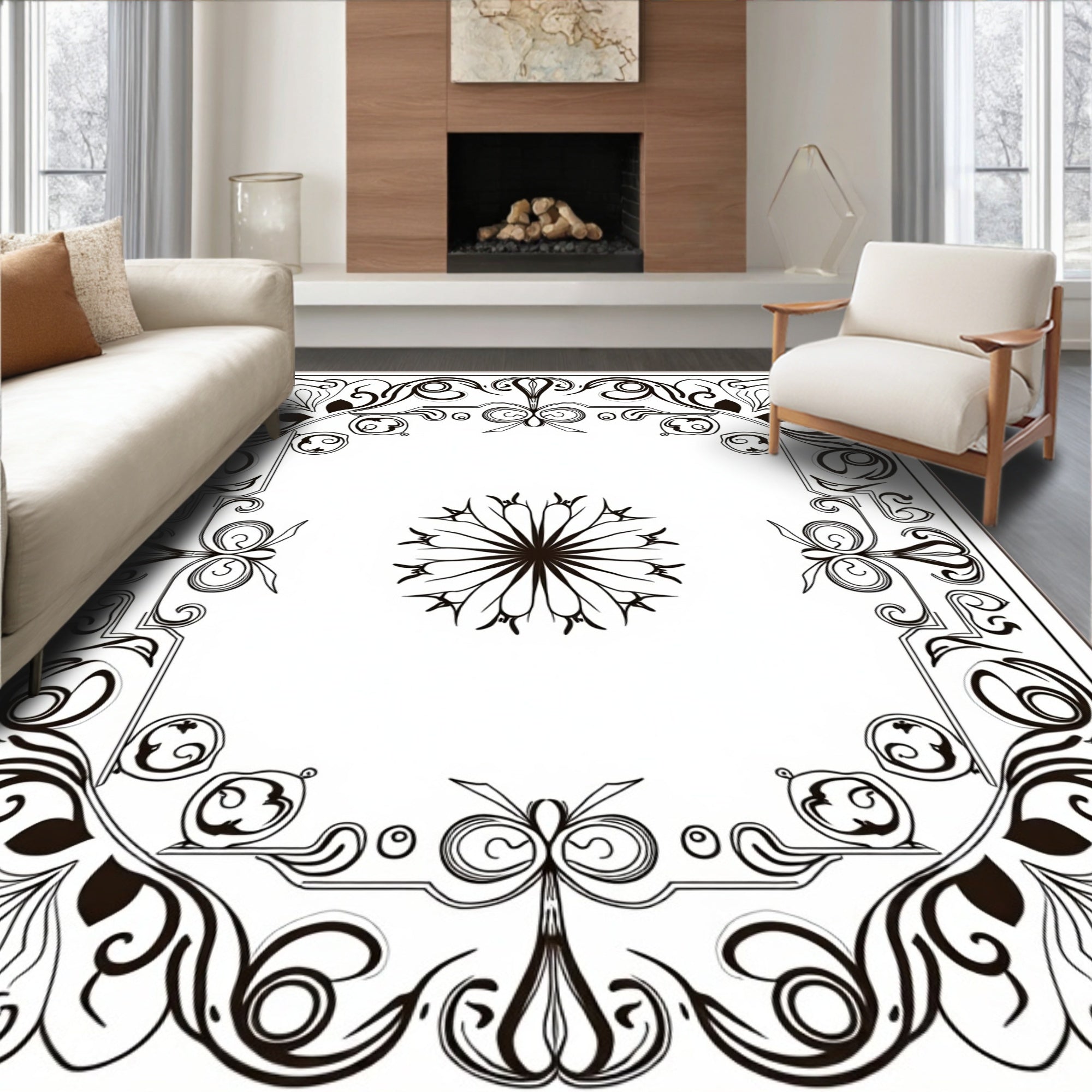 Ornate Floral Scrollwork Centerpiece Rug