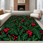 Green Pine Branches with Red Berries Rug
