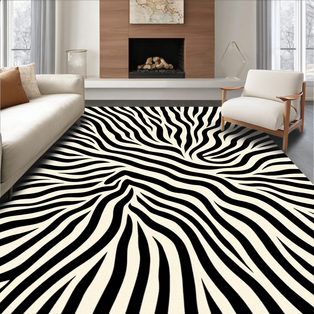 Bold Black and White Animal Print Rug