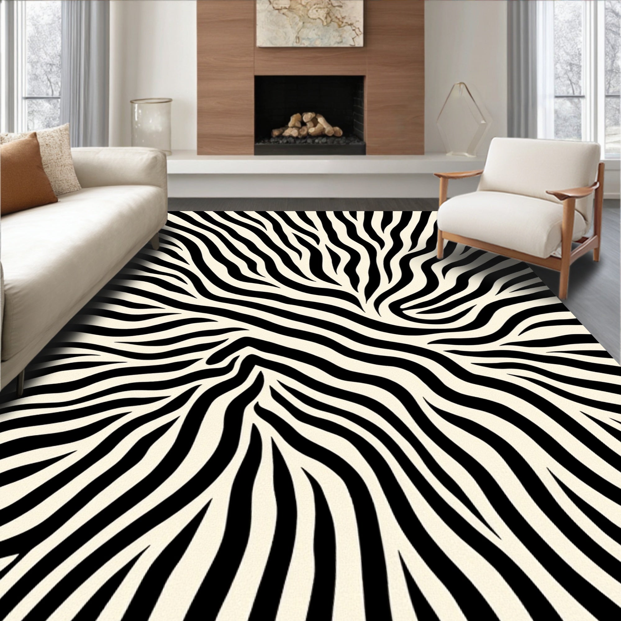 Bold Black and White Animal Print Rug