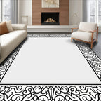 Ornate Scrollwork Black Border Rug