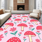 Pink Mushroom Flower Pattern Rug