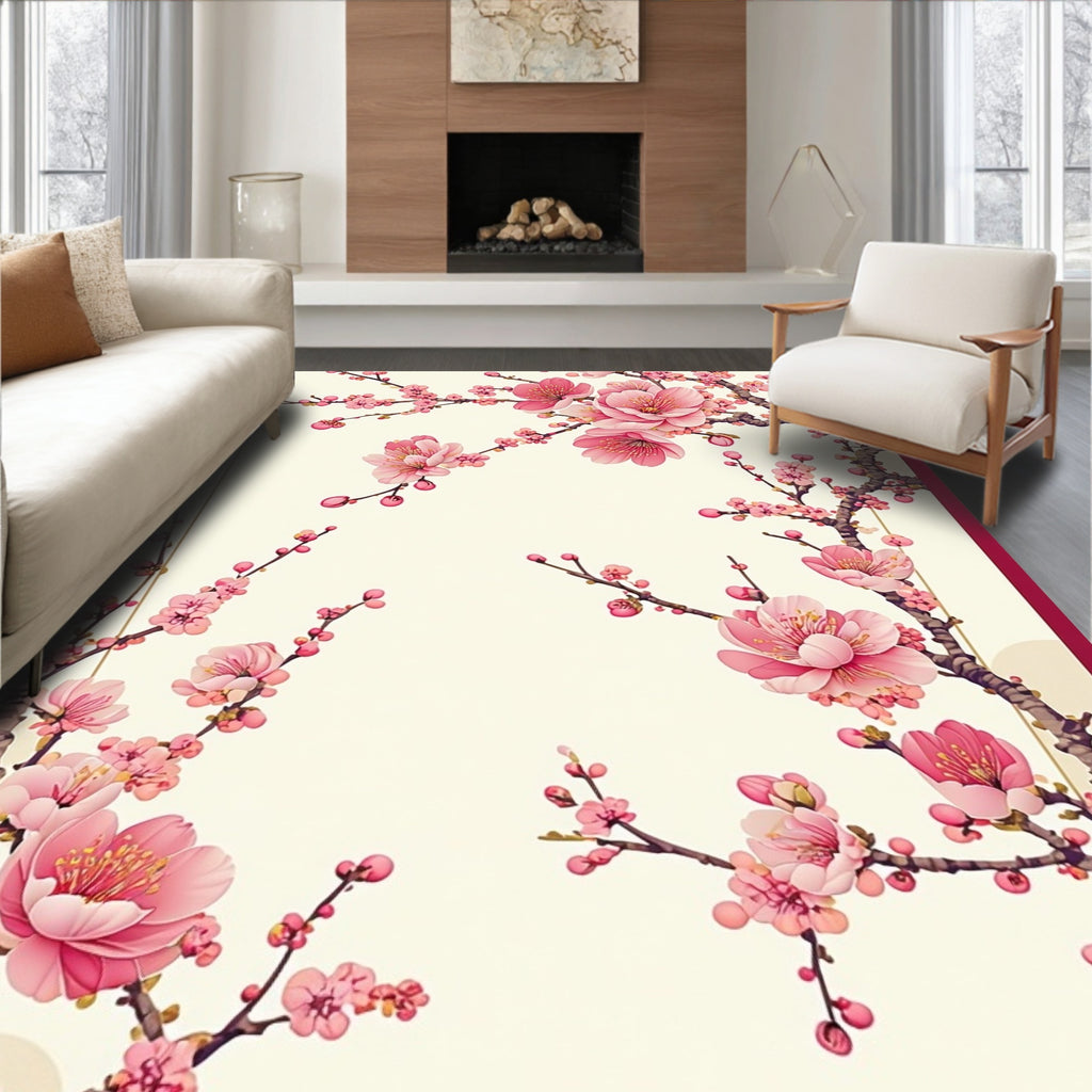Pink Cherry Blossom Branch Design Rug