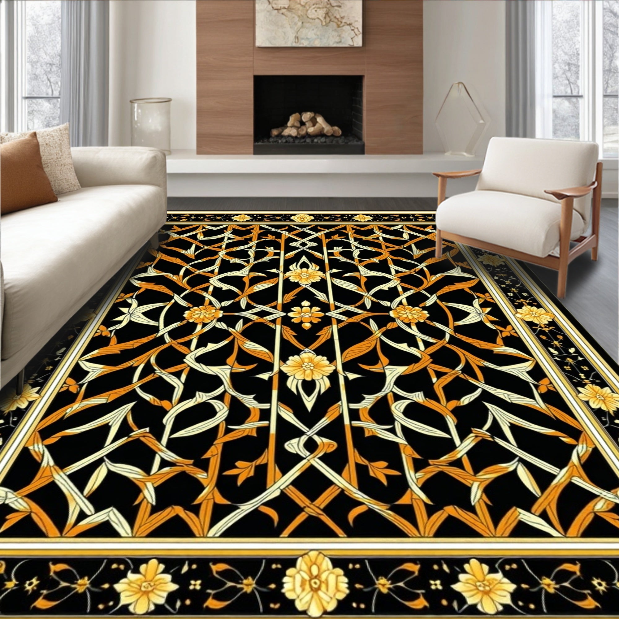 Intricate Floral Lattice Design Rug