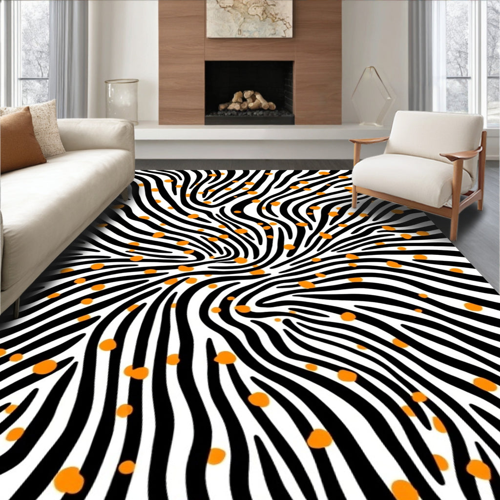 Bold Zebra Print With Orange Dots Rug