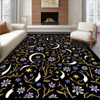 Whimsical Moon Stars Floral Print Rug