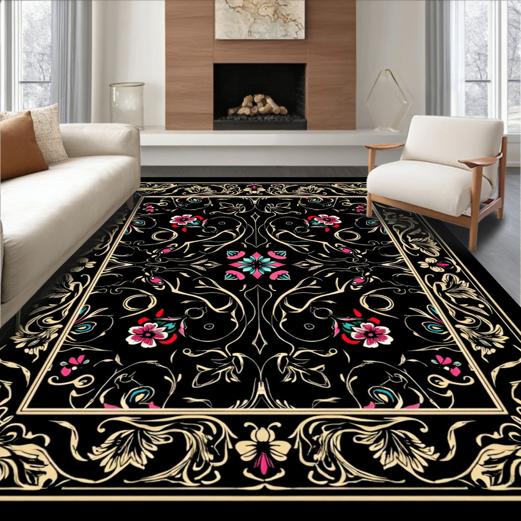 Rich Floral Scroll Border Design Rug