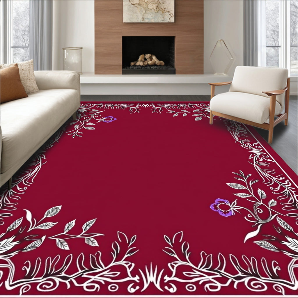 Elegant Floral Vines Border Design Rug