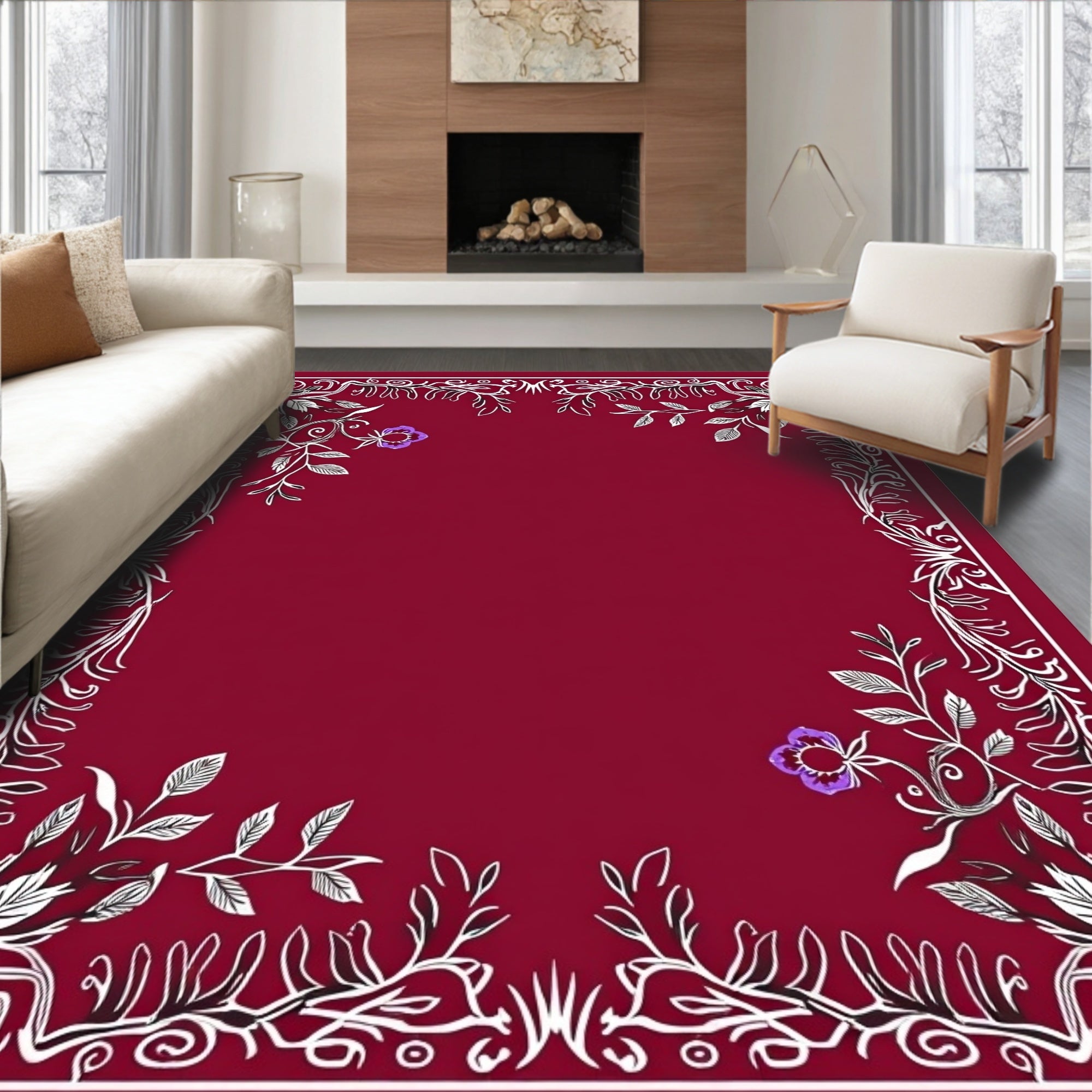 Elegant Floral Vines Border Design Rug