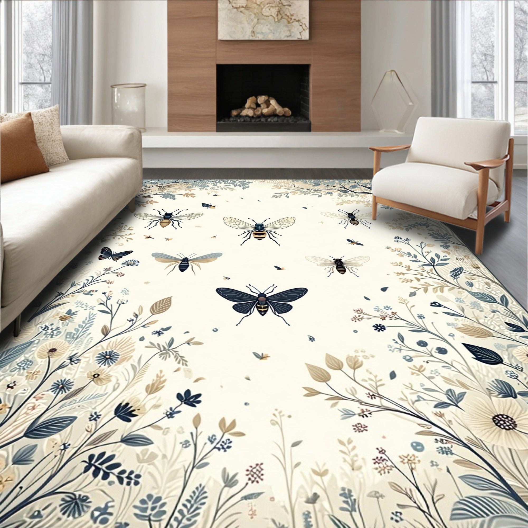 Nature Insects And Floral Pattern Rug