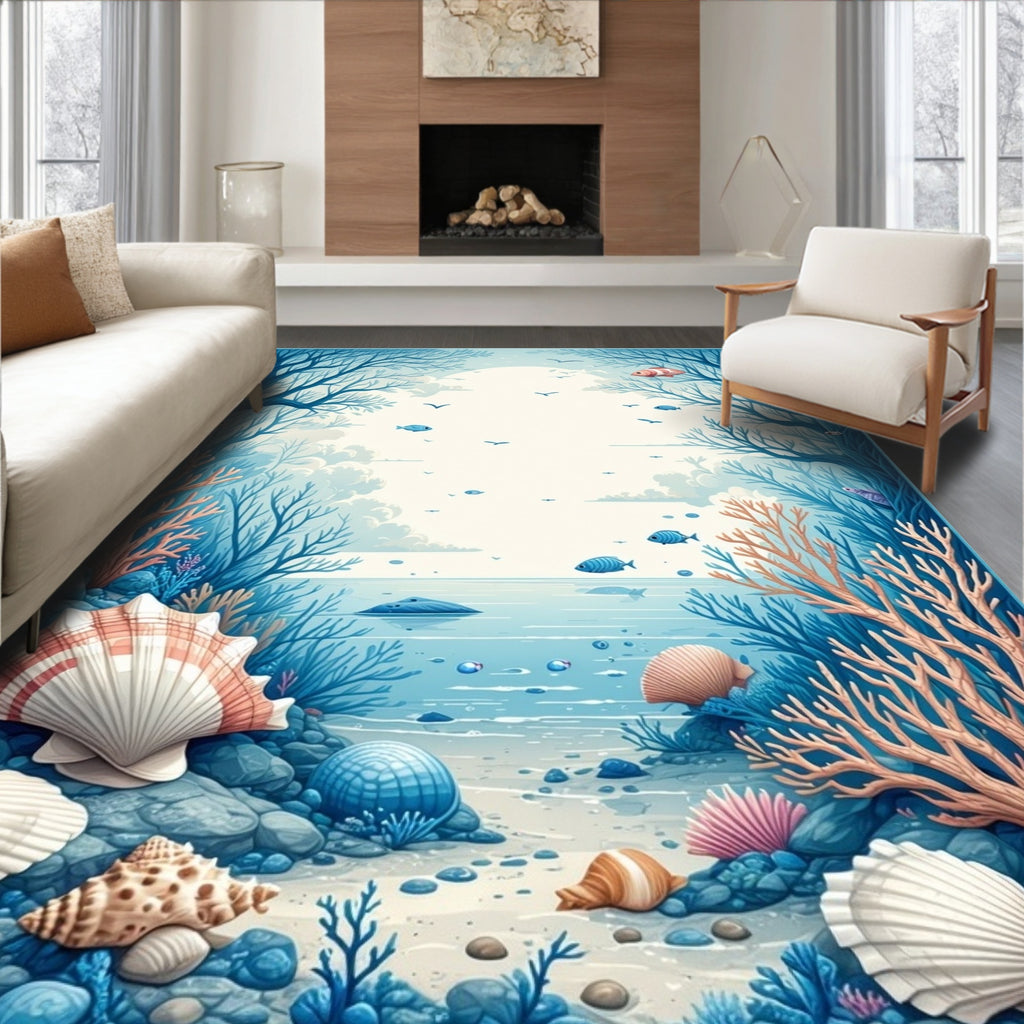 Ocean Serenity Fish Shell Scenery Rug
