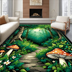 Whimsical Forest Path Mushroom Design Rug