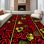 Bold Abstract Red Yellow Pattern Design Rug