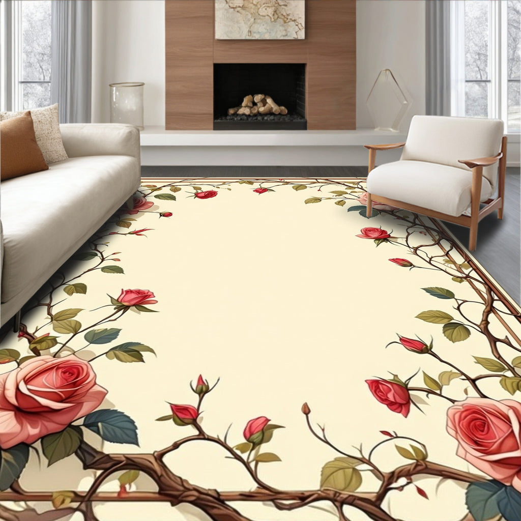 Vintage Rose Vine Pattern Rug