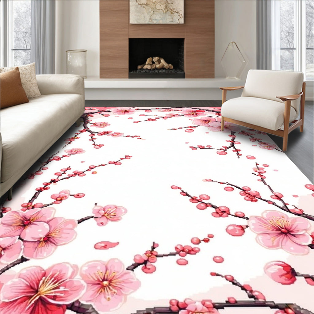 Blossom Branch Pink Floral Pattern Rug