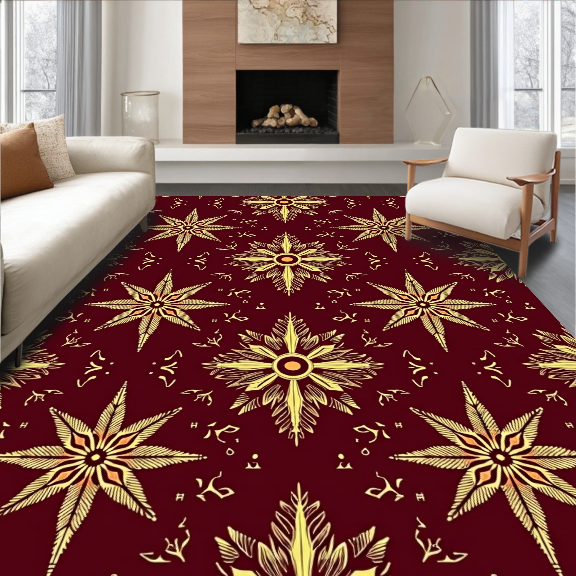 Maroon Gold Starburst Artful Medallion Rug
