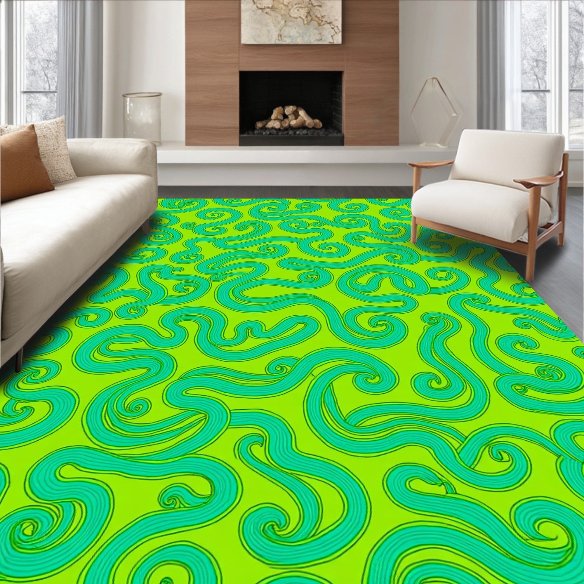 Abstract Swirls Bright Neon Pattern Rug