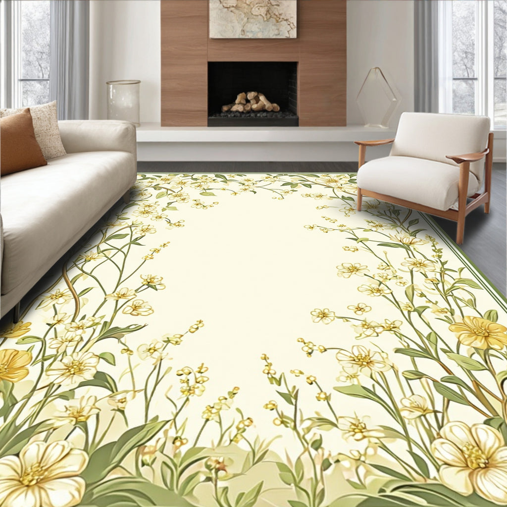 Delicate Yellow Floral Vine Pattern Rug