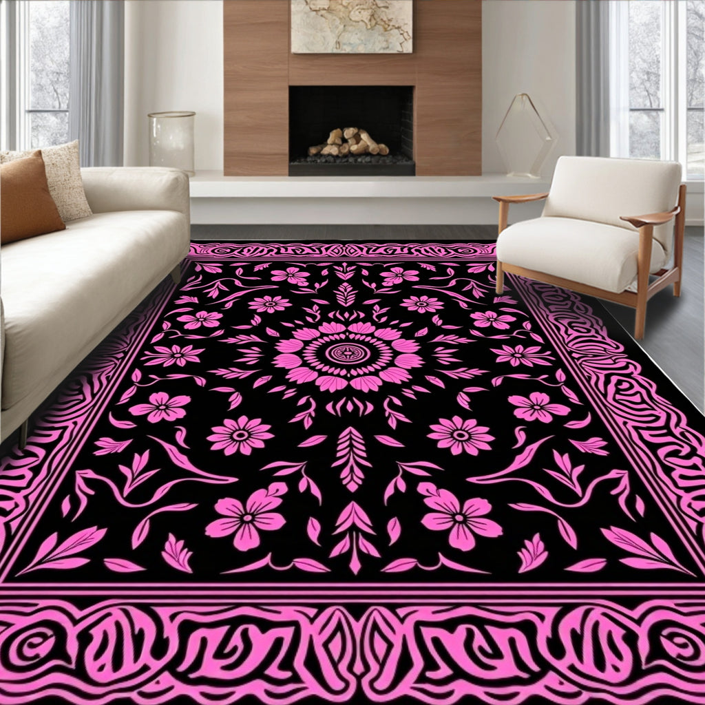 Elaborate Floral Mandala Pattern Rug