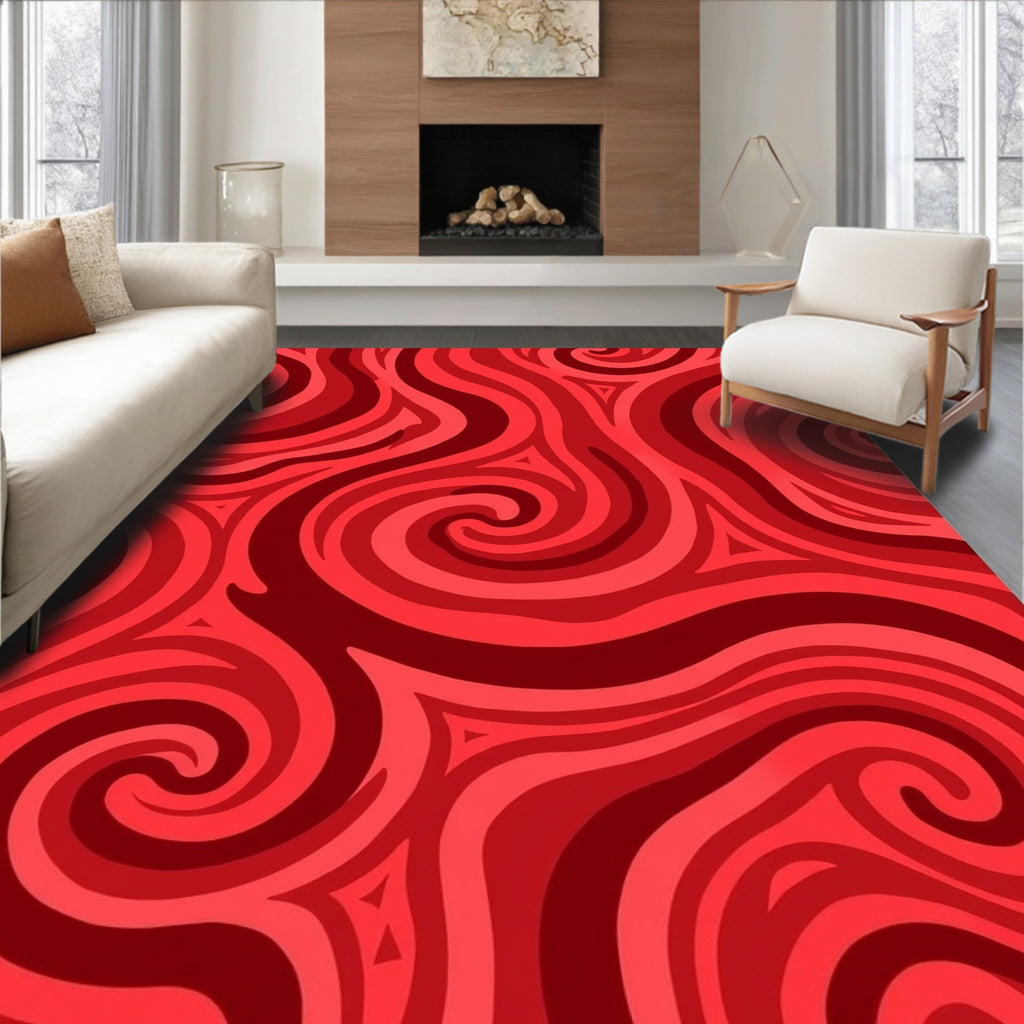 Red Swirling Abstract Pattern Rug