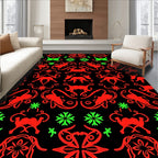 Red Green Animal Tribal Medallion Rug